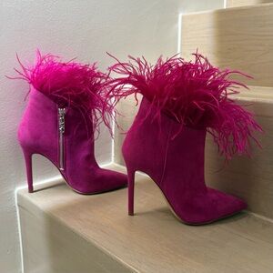 NEW NWT • Michael Kors • Whitby Feather Trim Suede Ankle Boot •